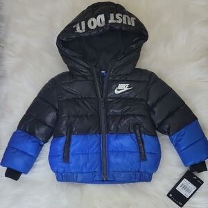 NWT Nike Black & Royal Blue Baby Hooded Puffer Coat 12Months